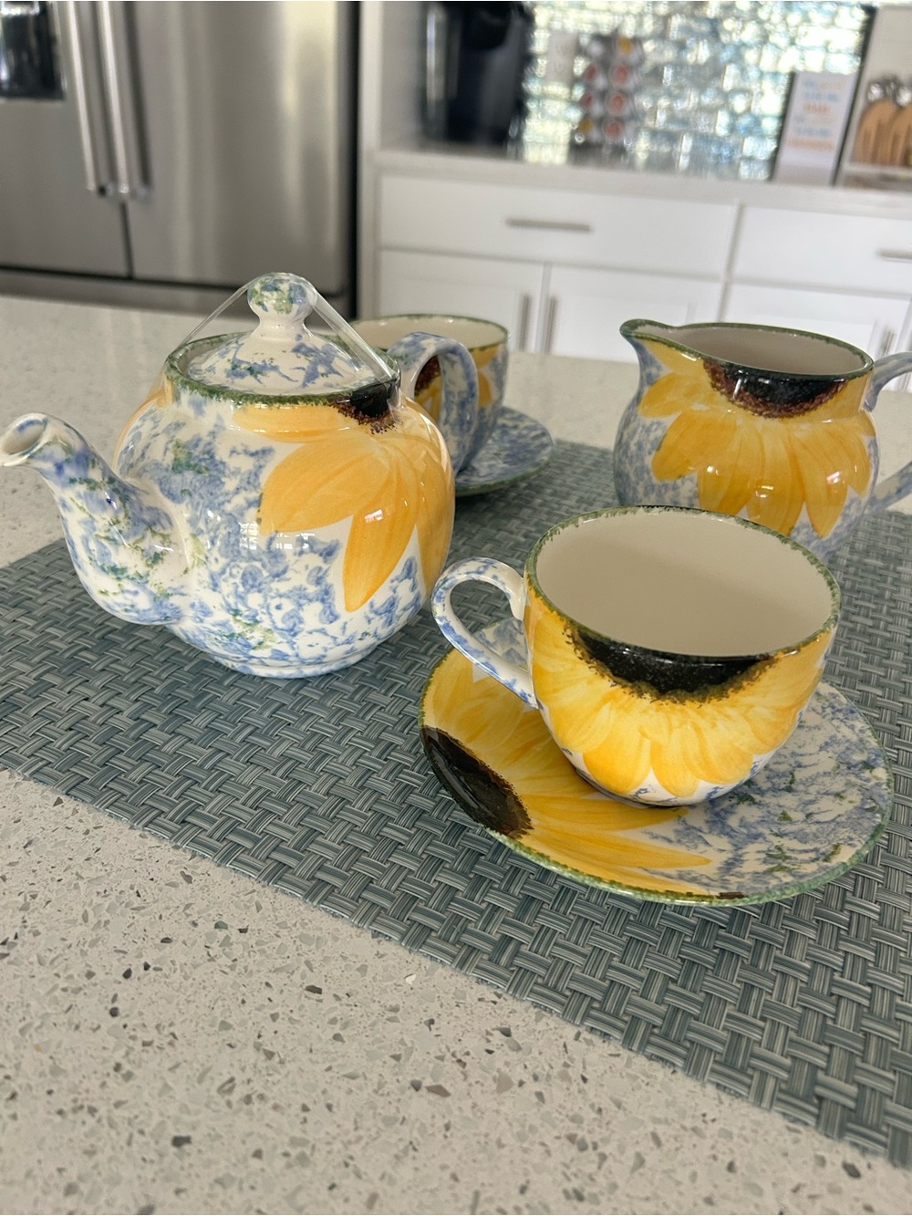 Poole Pottery Vincent Sunflower Hand Painted Coffee Tea Cup Saucer Set 6 Piece